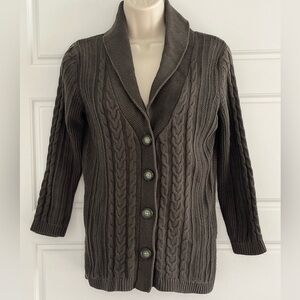 Eddie Bauer 100% Cotton Cable Knit Sweater Cardigan Womens Small Shawl Collar